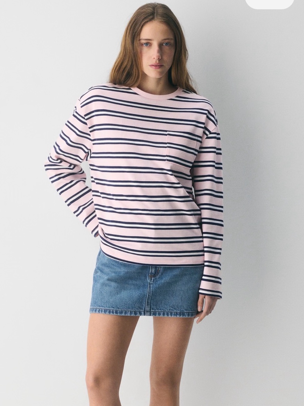 Aritzia Pink and Navy Striped Long Sleeve Tee